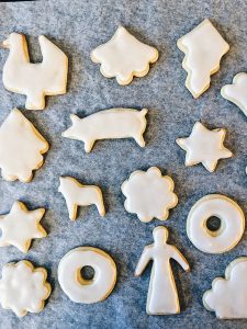 Iced butter cut-out cookies.